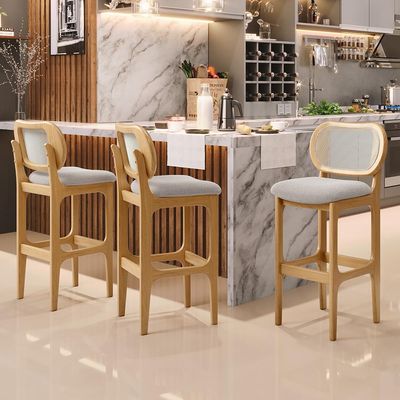 Kit 05 Banquetas Altas Para Cozinha Bancada Sala Tela Betta Fixa L02 Bouclê Creme - Lyam