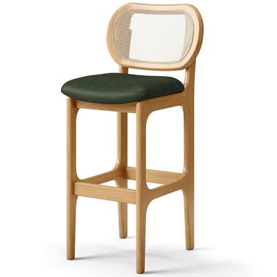 Kit 05 Banquetas Altas Para Cozinha Bancada Sala Tela Betta Fixa L02 Couríssimo Verde Musgo - Lyam