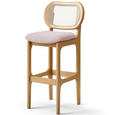 Kit 05 Banquetas Altas Para Cozinha Bancada Sala Tela Betta Fixa L02 Suede Rosê - Lyam
