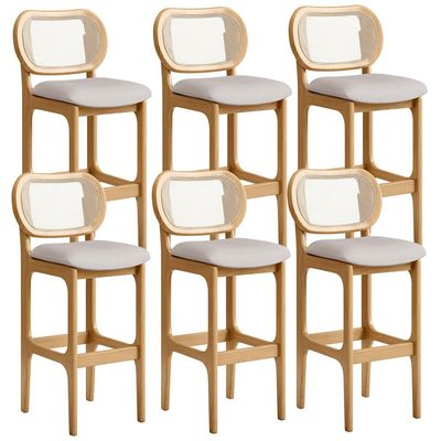 Kit 06 Banquetas Altas Para Cozinha Bancada Sala Tela Betta Fixa L02 Linho Bege - Lyam
