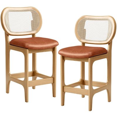 Kit 2 Banquetas Baixa Bar Cozinha Sala de Jantar Betta L02 Mel Tela Couríssimo Camel - Lyam Decor