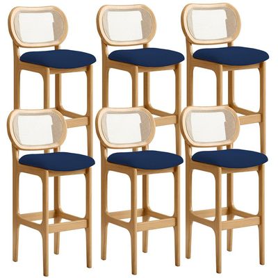 Kit 06 Banquetas Altas Para Cozinha Bancada Sala Tela Betta Fixa L02 Suede Azul Marinho - Lyam