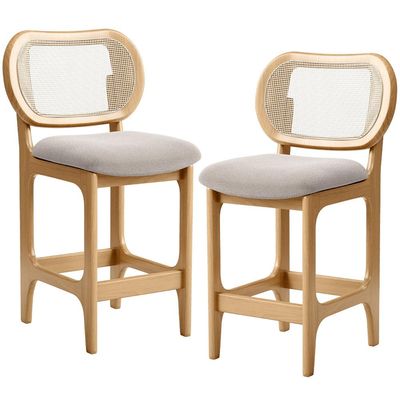 Kit 2 Banquetas Baixa Bar Cozinha Sala de Jantar Betta L02 Mel Tela Bouclê Creme - Lyam Decor