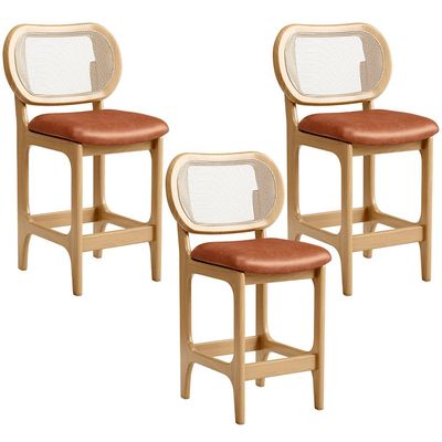 Kit 3 Banquetas Baixa Bar Cozinha Sala de Jantar Betta L02 Mel Tela Couríssimo Camel - Lyam Decor