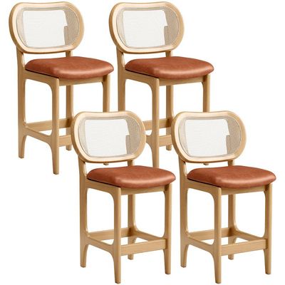 Kit 4 Banquetas Baixa Bar Cozinha Sala de Jantar Betta L02 Mel Tela Couríssimo Camel - Lyam Decor
