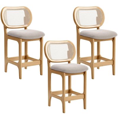 Kit 3 Banquetas Baixa Bar Cozinha Sala de Jantar Betta L02 Mel Tela Bouclê Creme - Lyam Decor