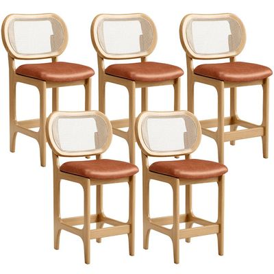 Kit 5 Banquetas Baixa Bar Cozinha Sala de Jantar Betta L02 Mel Tela Couríssimo Camel - Lyam Decor