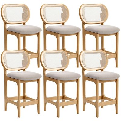Kit 6 Banquetas Baixa Bar Cozinha Sala de Jantar Betta L02 Mel Tela Bouclê Creme - Lyam Decor