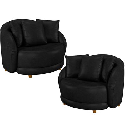 Kit 02 Poltronas Decorativas Para Sala de Estar Base Fixa Pés Madeira Witta M03 Couríssimo Preto - Lyam Decor