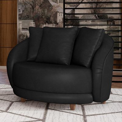 Kit 02 Poltronas Decorativas Para Sala de Estar Base Fixa Pés Madeira Witta M03 Couríssimo Preto - Lyam Decor
