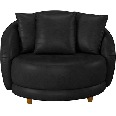 Kit 02 Poltronas Decorativas Para Sala de Estar Base Fixa Pés Madeira Witta M03 Couríssimo Preto - Lyam Decor