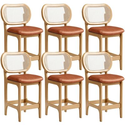 Kit 6 Banquetas Baixa Bar Cozinha Sala de Jantar Betta L02 Mel Tela Couríssimo Camel - Lyam Decor