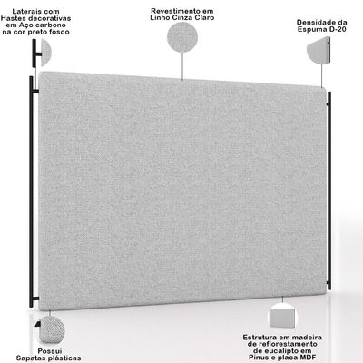 Cabeceira Cama Box Casal 140cm Estofada Goya P05 Linho Cinza Claro - Lyam Decor