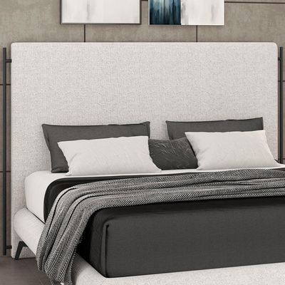 Cabeceira Cama Box King 195cm Estofada Goya P05 Linho Cinza Claro - Lyam Decor