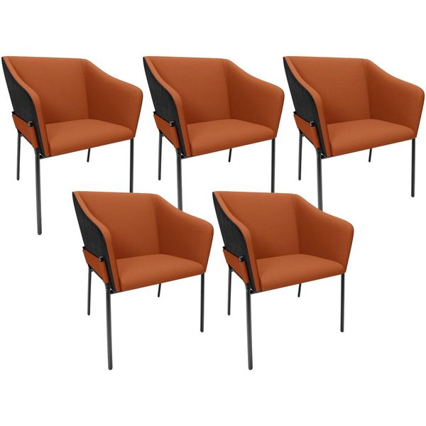 Kit 5 Cadeiras Para Sala de Jantar Estar Living Olívia L02 Terracota Couríssimo Preto - Lyam Decor