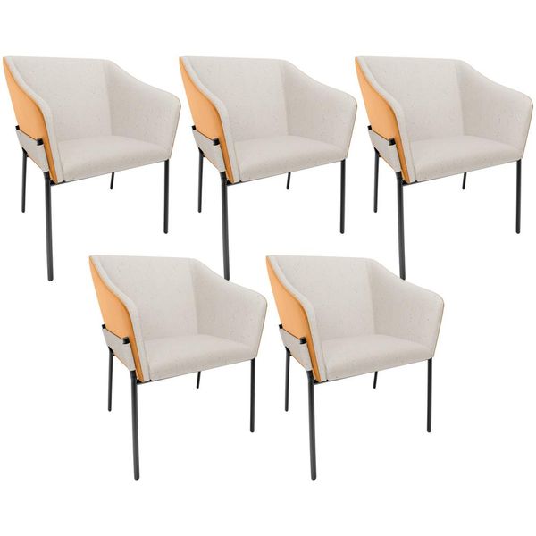 Kit 5 Cadeiras Para Sala de Jantar Estar Living Olívia L02 Linho Cru Couríssimo Whisky - Lyam Decor