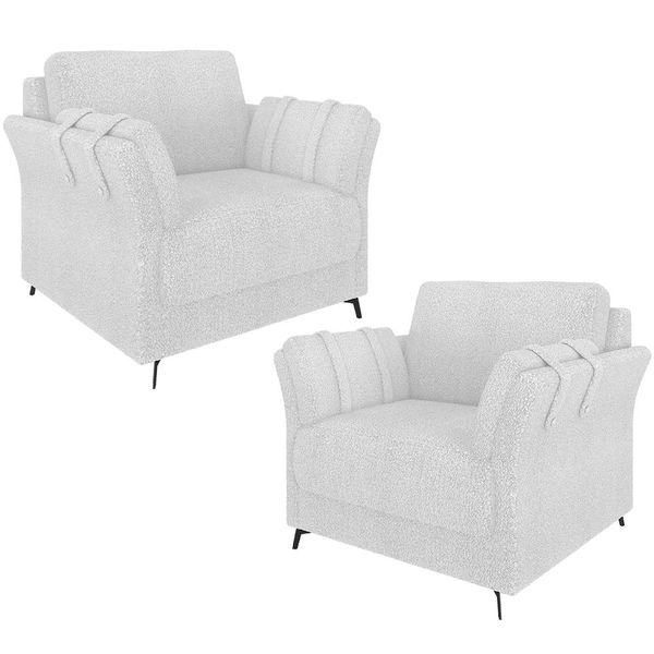 Kit 02 Poltronas Decorativas Sala de Estar Álamo M03 Bouclê Bege Claro - Lyam Decor