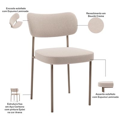 Cadeira Decorativa Sala De Jantar Melina Base Arena L02 Bouclê Creme - Lyam Decor