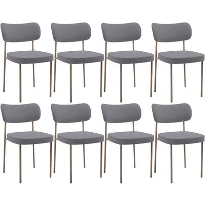 Kit 08 Cadeiras Estofadas Para Sala De Jantar Melina Base Arena L02 Suede Cinza - Lyam Decor