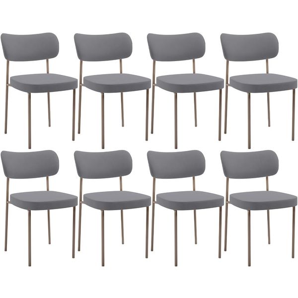 Kit 08 Cadeiras Estofadas Para Sala De Jantar Melina Base Arena L02 Suede Cinza - Lyam Decor