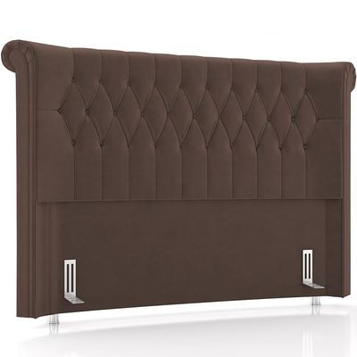 Cabeceira Cama Box King 195cm Estofada Meora P05 Veludo Marrom - Lyam Decor
