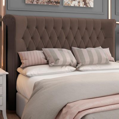Cabeceira Cama Box Queen 160cm Estofada Meora P05 Veludo Marrom - Lyam Decor