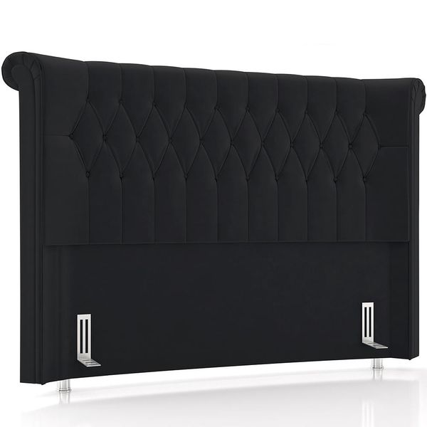 Cabeceira Cama Box Queen 160cm Estofada Meora P05 Veludo Preto - Lyam Decor