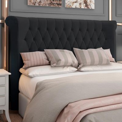 Cabeceira Cama Box Queen 160cm Estofada Meora P05 Veludo Preto - Lyam Decor