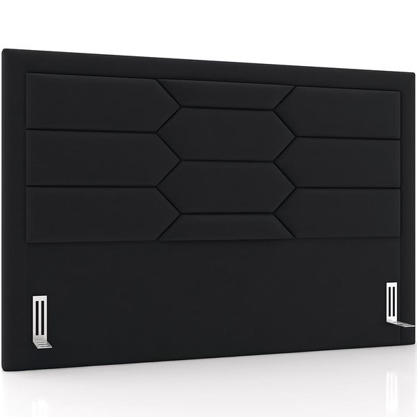 Cabeceira Cama Box King 195cm Estofada Nora P05 Veludo Preto - Lyam Decor