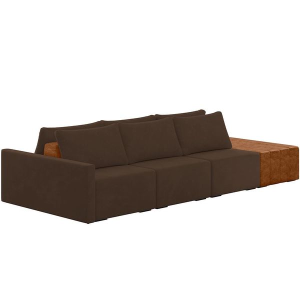 Sofá Ilha Modular Para Sala 342cm com Puff Dublin K01 Veludo Marrom Sintético Caramelo - Lyam Decor