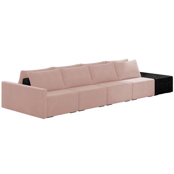 Sofá Ilha Modular Para Sala 392cm com Puff Dublin K01 Veludo Rosê e Sintético Preto - Lyam Decor
