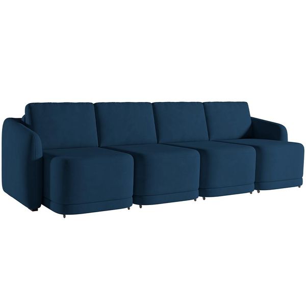 Sofá Cama para Sala de Estar 4 Lugares 396cm Montserrat K01 Veludo Azul Marinho - Lyam Decor