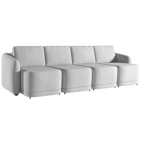 Sofá Cama para Sala de Estar 4 Lugares 396cm Montserrat K01 Veludo Cinza - Lyam Decor