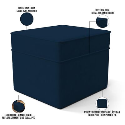 Poltrona de Amamentação com Balanço e Puff Mavie L02 Suede Azul Marinho - Lyam Decor