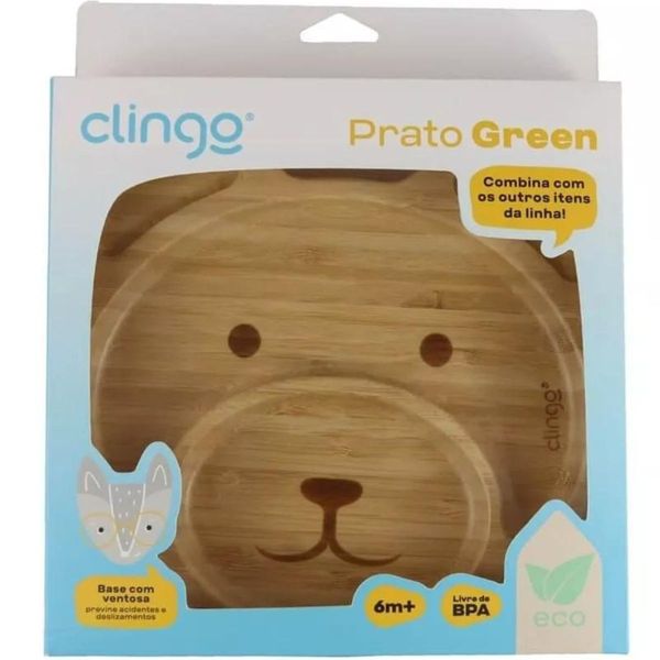 PRATO DE BAMBU COM VENTOSA COLEÇÃO ECO GREEN - URSO - CLINGO