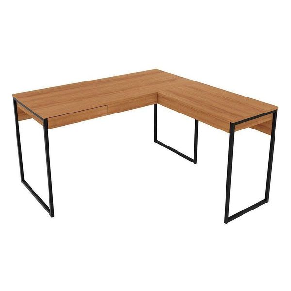 Mesa De Escritório Canto Industrial Me4157 C- 1 Gaveta Amêndoa-preto - Tecno Mobili