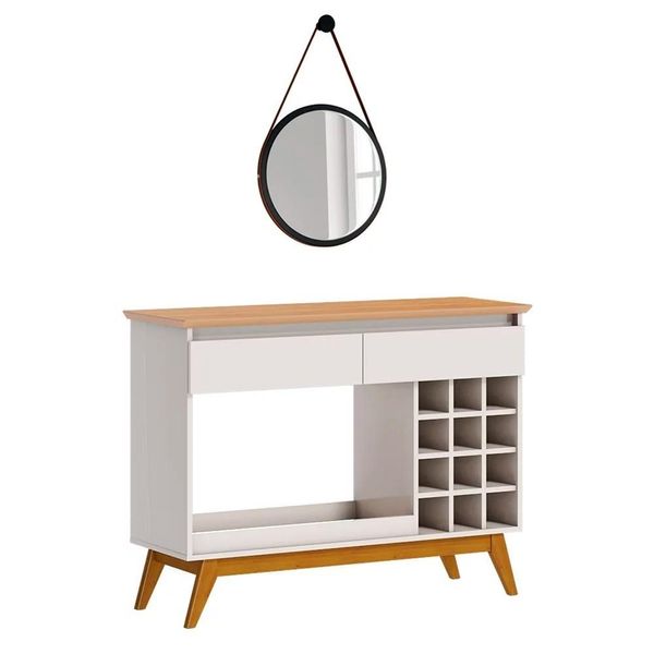 Aparador Classic Com Espelho Decorativo Adnet 67cm HI01 Off White/Nature - Mpozenato