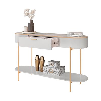 Aparador Decorativo Amanda 1 Gaveta e 1 Prateleira Pés Metálicos Dourados Fendi/Quartzo G18 - Gran Belo