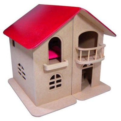 Casinha de Boneca Sobrado - com Móveis - Madeira - 2 Andares - Bohney