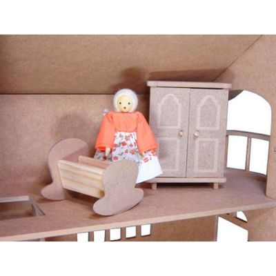 Casinha de Boneca Sobrado - com Móveis - Madeira - 2 Andares - Bohney