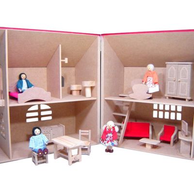 Casinha de Boneca Sobrado - com Móveis - Madeira - 2 Andares - Bohney