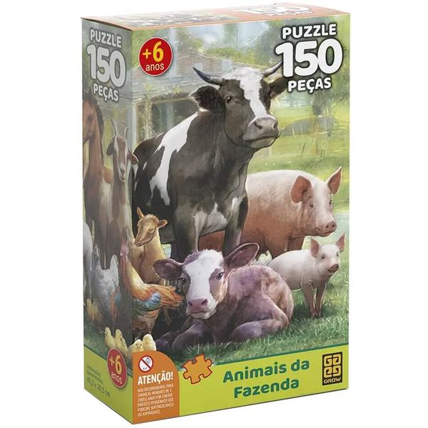 Quebra-Cabeça - Animais da Fazenda - 150 pçs - Grow GROW03751 Quebra-Cabeça - Animais da Fazenda - 150 pçs - Grow GROW03751
