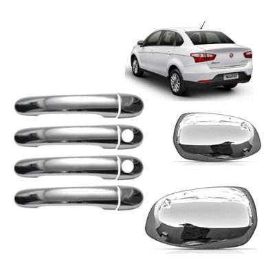 Kit Aplique Cromado Maçaneta Retrovisor Fiat Mobi 2016/21 Grand Siena 2013/2021