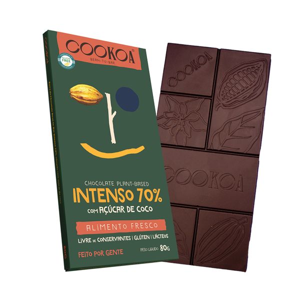 Chocolate Intenso 70% Cacau Vegano Cookoa 80g