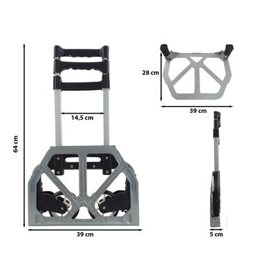 Carrinho de Carga em Alumínio Puxador Ergonômico Rodas Emborrachadas Compacto Suporta 60 KG