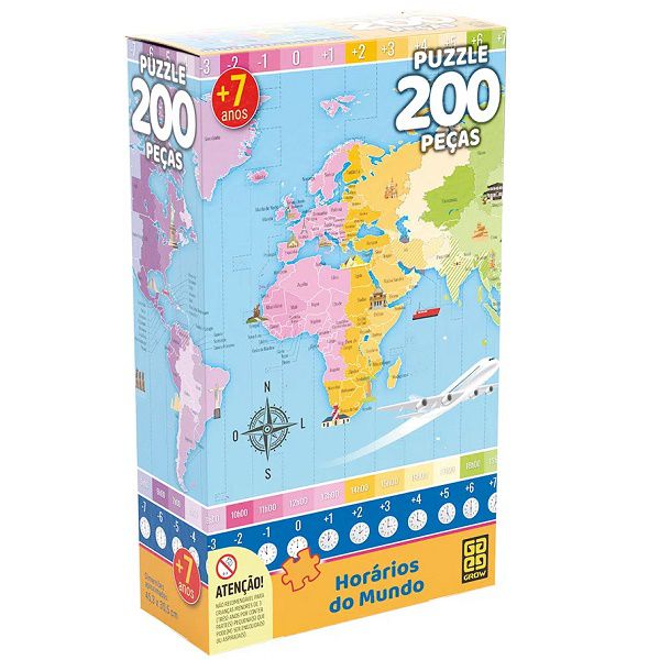 Quebra Cabeça - 200 peças - Horários do Mundo - GROW GROW03932