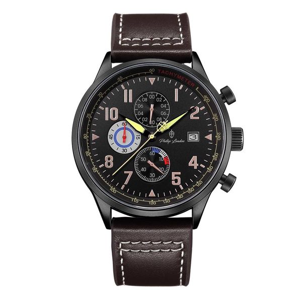 Relógio Phillip London Masculino Ref:Pl80269612m Pr N Cronógrafo Black