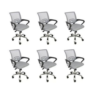 Kit 6 Cadeiras De Escritório Begonia Tela Mesh Ergonômico Cinza