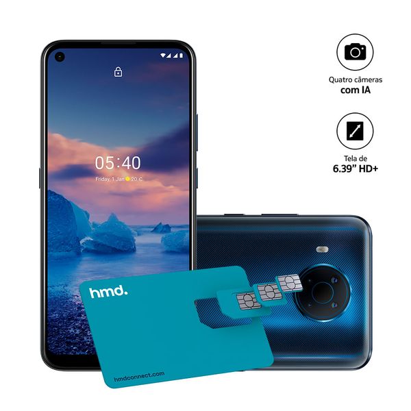Smartphone Nokia 5.4 128GB, 4GB RAM, Tela 6,39 Pol. Câm Quádrupla com IA + Lentes Ultra-Wide + Cartão SIM HMD Connect - Azul - NK030 NK030