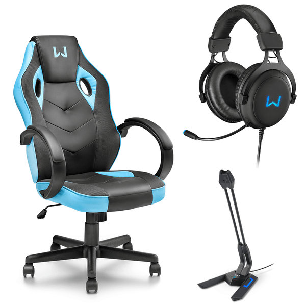 Combo Gamer - Cadeira Gamer Azul, Headset Gamer USB 7.1 3D LED Azul e Microfone Gamer Olier USB Warrior - GA161K GA161K